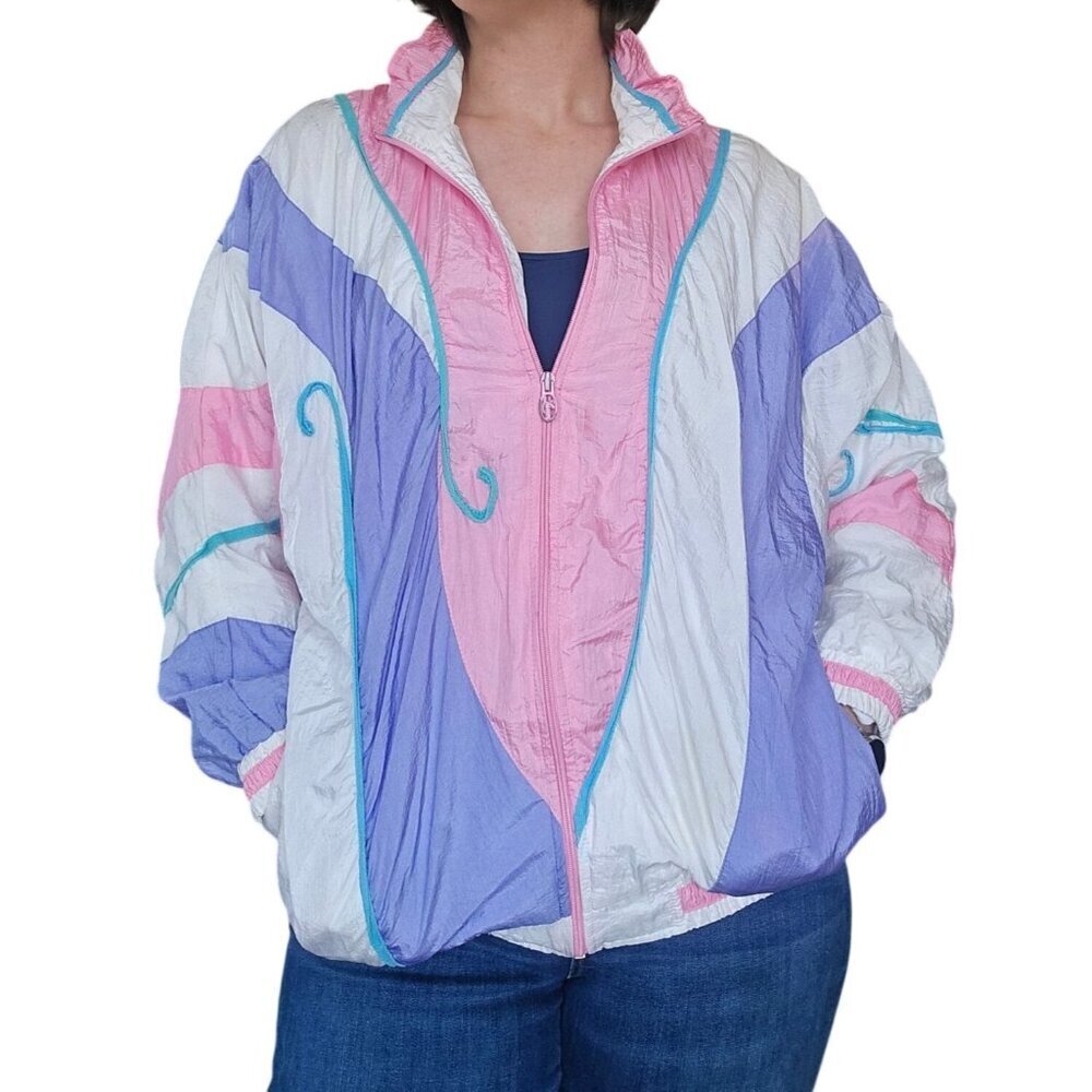 Vintage 90s Lady Lavon Cheerful Core Pastel Windbreaker Women Size 1X Athleisure